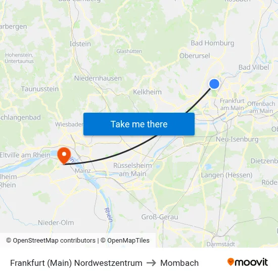 Frankfurt (Main) Nordwestzentrum to Mombach map