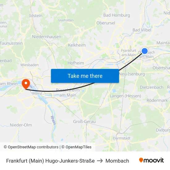 Frankfurt (Main) Hugo-Junkers-Straße to Mombach map