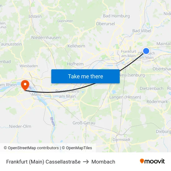 Frankfurt (Main) Cassellastraße to Mombach map