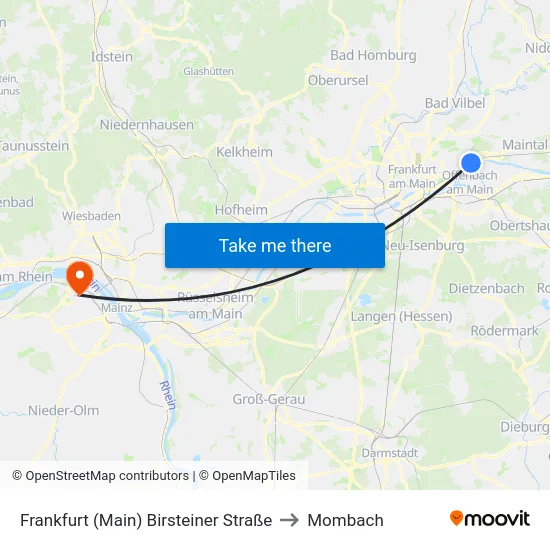 Frankfurt (Main) Birsteiner Straße to Mombach map