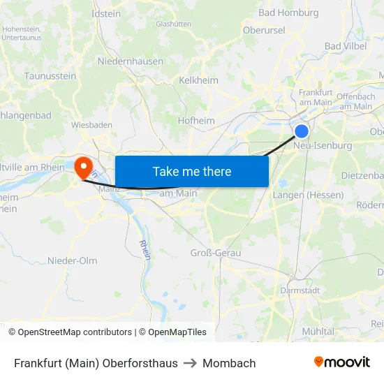 Frankfurt (Main) Oberforsthaus to Mombach map