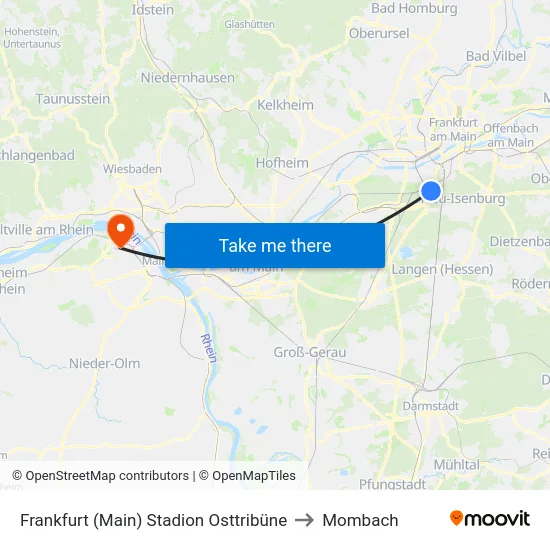 Frankfurt (Main) Stadion Osttribüne to Mombach map