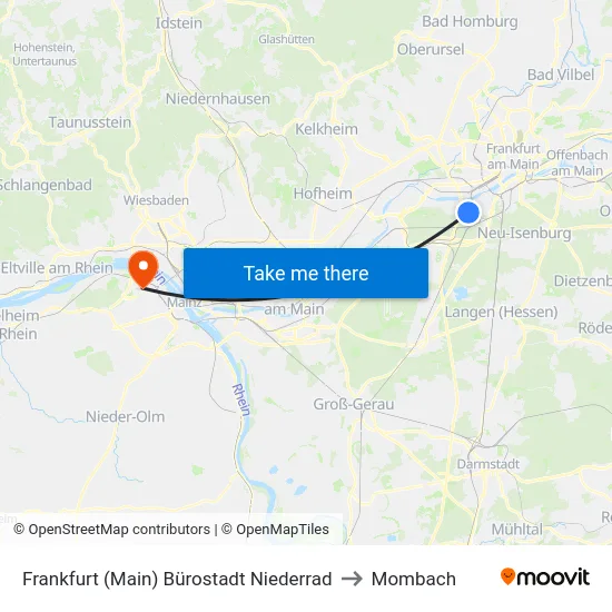 Frankfurt (Main) Bürostadt Niederrad to Mombach map
