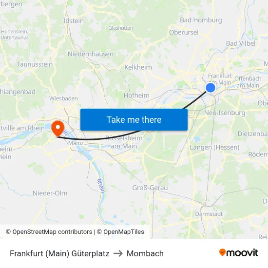 Frankfurt (Main) Güterplatz to Mombach map