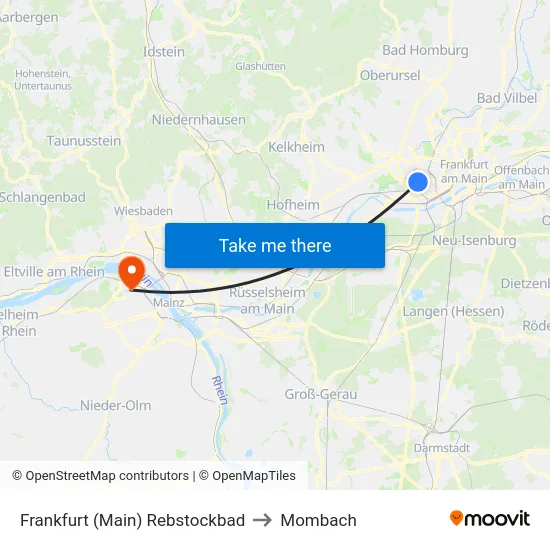 Frankfurt (Main) Rebstockbad to Mombach map
