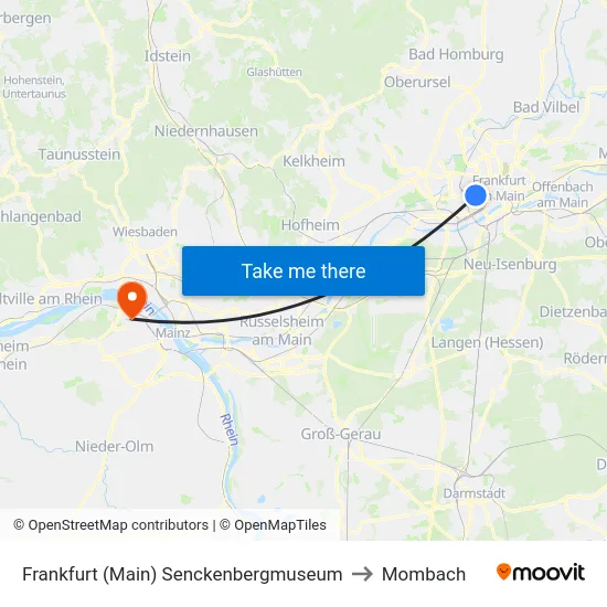 Frankfurt (Main) Senckenbergmuseum to Mombach map