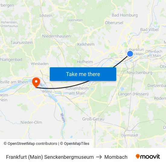 Frankfurt (Main) Senckenbergmuseum to Mombach map