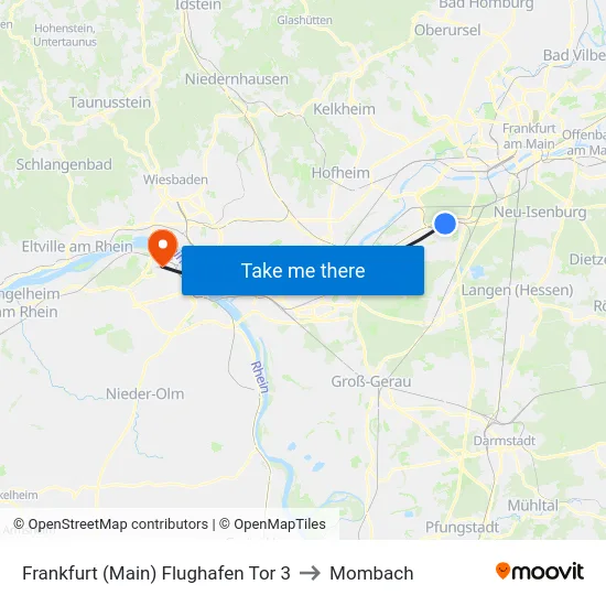 Frankfurt (Main) Flughafen Tor 3 to Mombach map