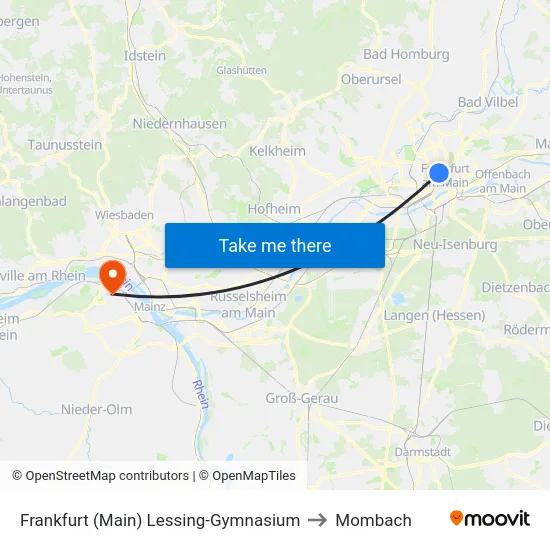 Frankfurt (Main) Lessing-Gymnasium to Mombach map