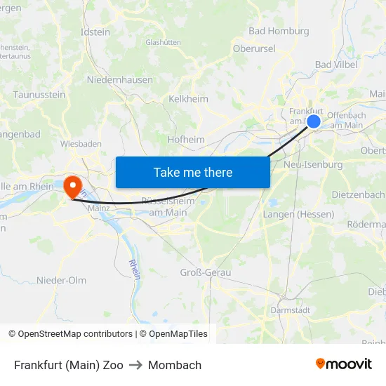Frankfurt (Main) Zoo to Mombach map