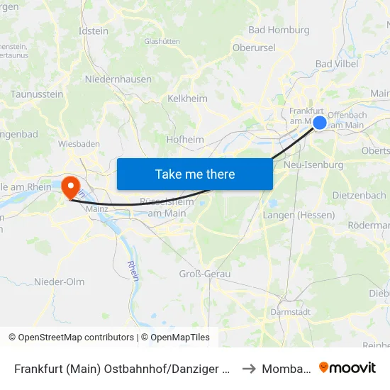 Frankfurt (Main) Ostbahnhof/Danziger Platz to Mombach map