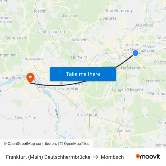 Frankfurt (Main) Deutschherrnbrücke to Mombach map
