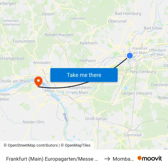Frankfurt (Main) Europagarten/Messe West to Mombach map