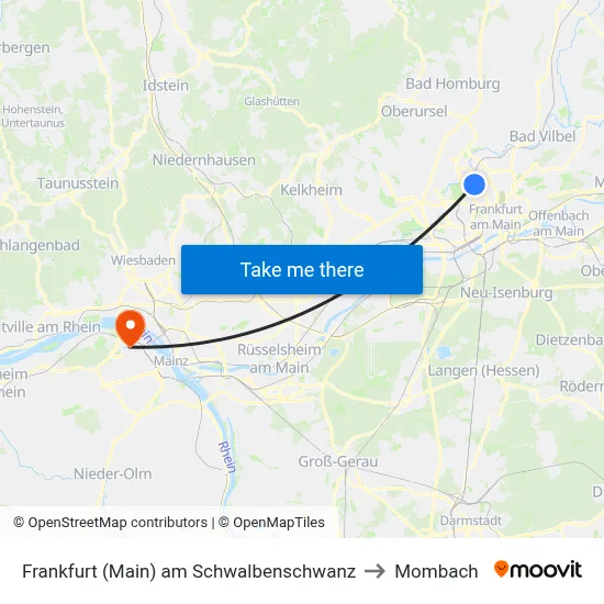 Frankfurt (Main) am Schwalbenschwanz to Mombach map