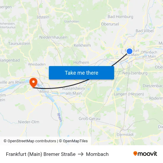 Frankfurt (Main) Bremer Straße to Mombach map