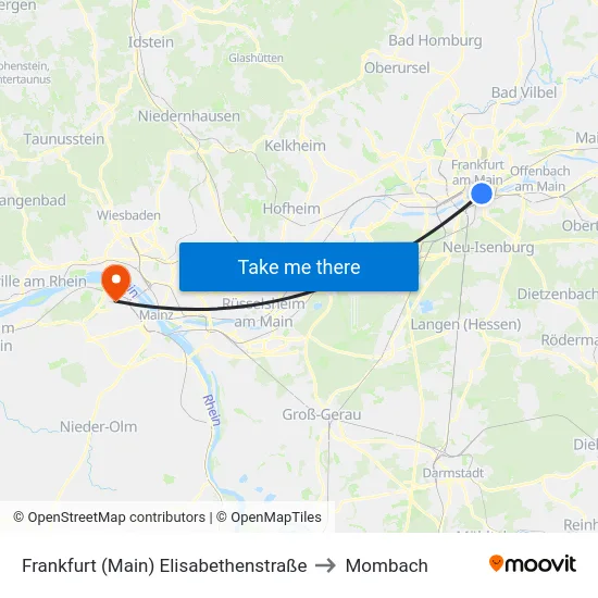 Frankfurt (Main) Elisabethenstraße to Mombach map
