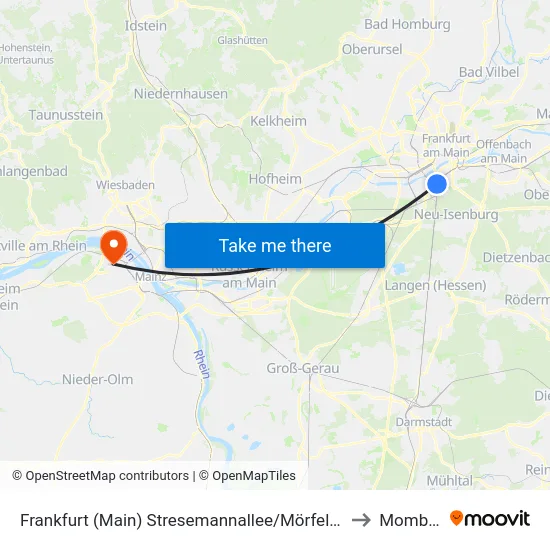 Frankfurt (Main) Stresemannallee/Mörfelder Landstr to Mombach map