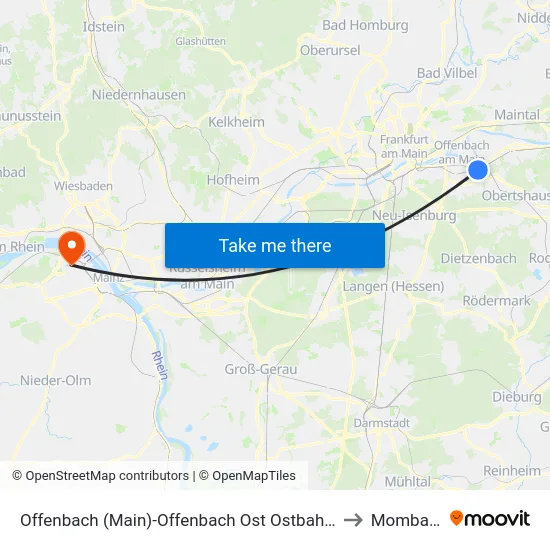 Offenbach (Main)-Offenbach Ost Ostbahnhof to Mombach map