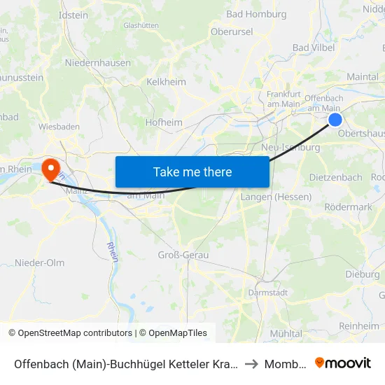 Offenbach (Main)-Buchhügel Ketteler Krankenhaus to Mombach map