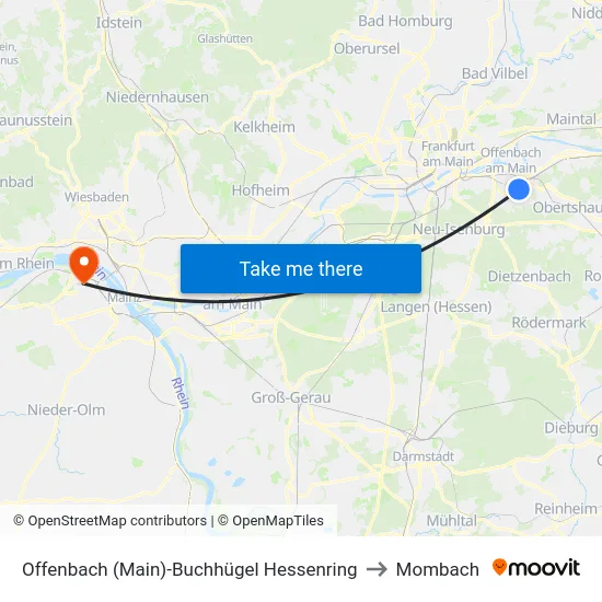 Offenbach (Main)-Buchhügel Hessenring to Mombach map