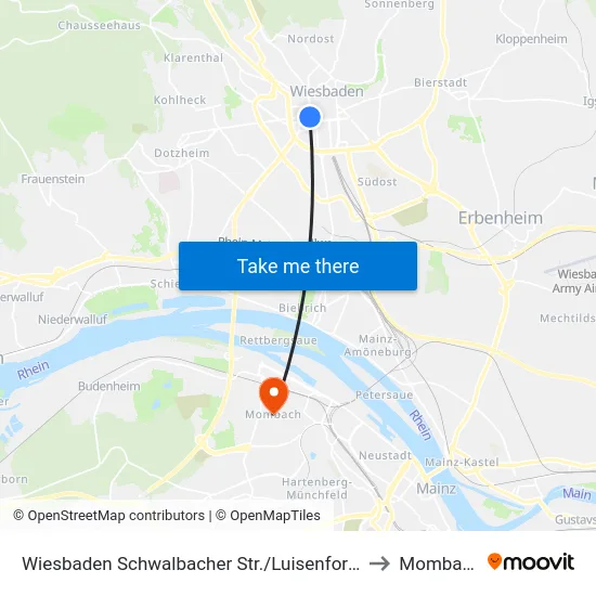 Wiesbaden Schwalbacher Str./Luisenforum to Mombach map