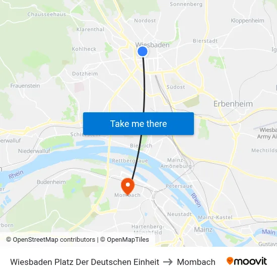 Wiesbaden Platz Der Deutschen Einheit to Mombach map