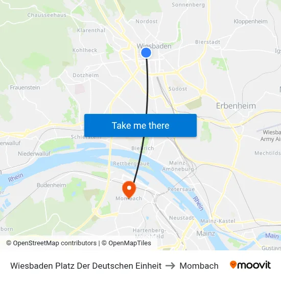 Wiesbaden Platz Der Deutschen Einheit to Mombach map
