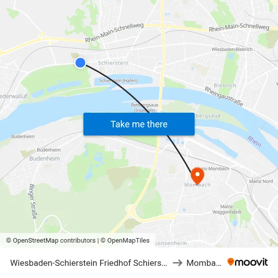 Wiesbaden-Schierstein Friedhof Schierstein to Mombach map