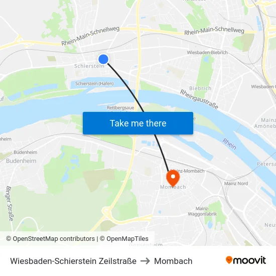 Wiesbaden-Schierstein Zeilstraße to Mombach map