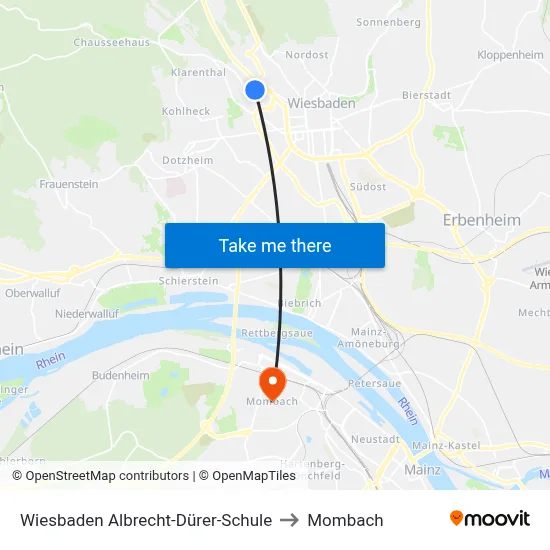 Wiesbaden Albrecht-Dürer-Schule to Mombach map