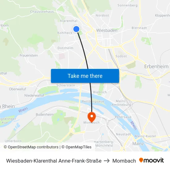 Wiesbaden-Klarenthal Anne-Frank-Straße to Mombach map