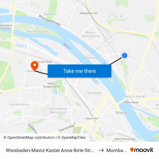 Wiesbaden-Mainz-Kastel Anna-Birle-Straße to Mombach map