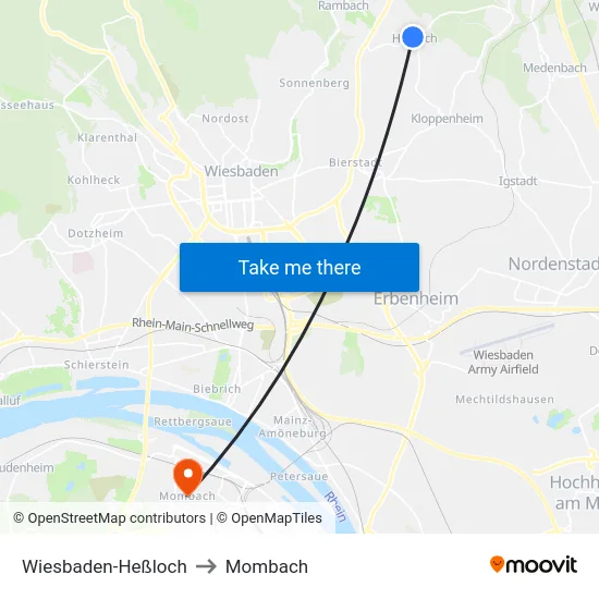 Wiesbaden-Heßloch to Mombach map