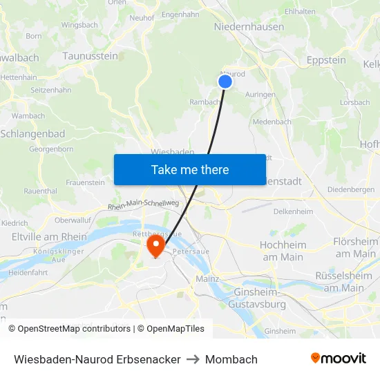 Wiesbaden-Naurod Erbsenacker to Mombach map