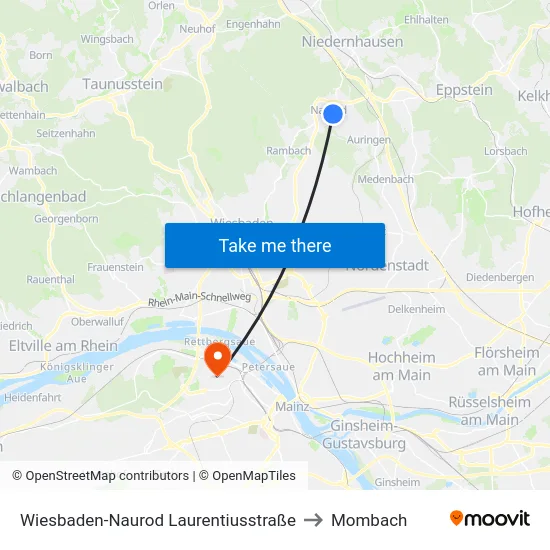 Wiesbaden-Naurod Laurentiusstraße to Mombach map