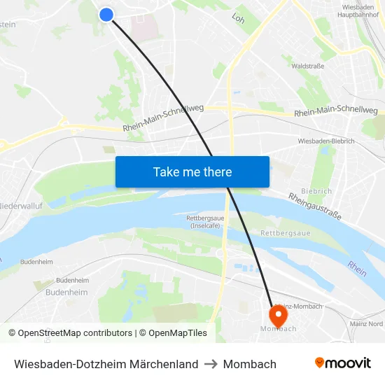 Wiesbaden-Dotzheim Märchenland to Mombach map