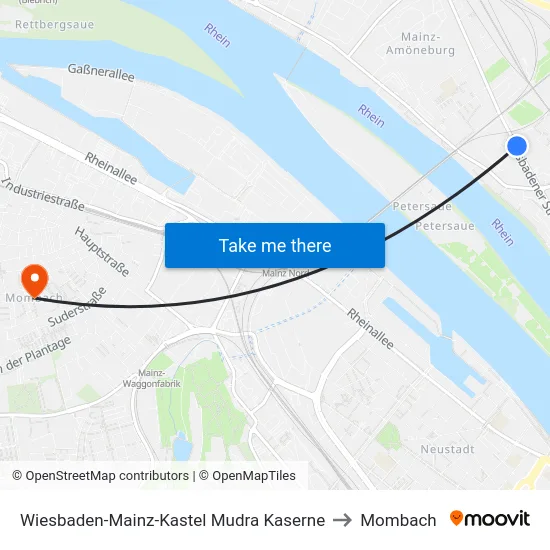 Wiesbaden-Mainz-Kastel Mudra Kaserne to Mombach map