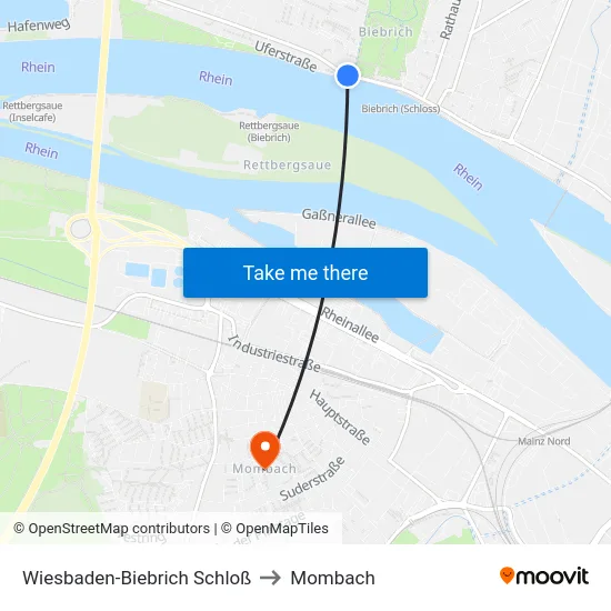 Wiesbaden-Biebrich Schloß to Mombach map