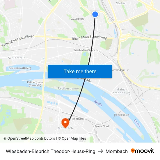 Wiesbaden-Biebrich Theodor-Heuss-Ring to Mombach map