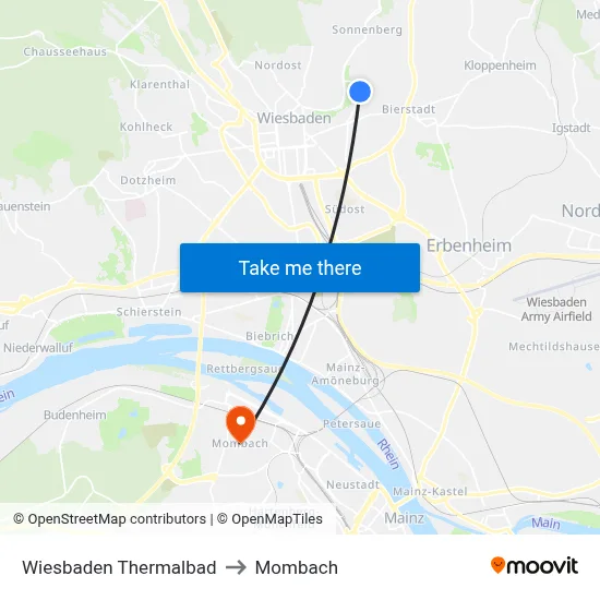 Wiesbaden Thermalbad to Mombach map