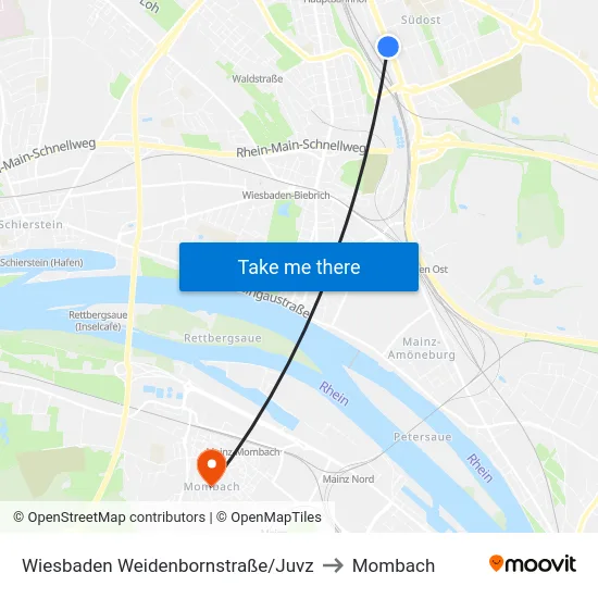 Wiesbaden Weidenbornstraße/Juvz to Mombach map