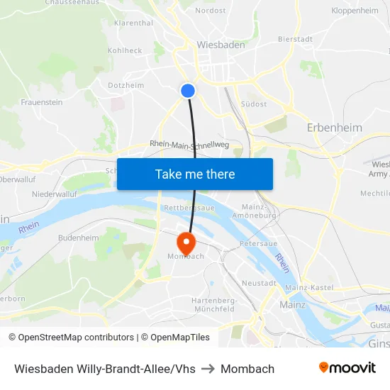 Wiesbaden Willy-Brandt-Allee/Vhs to Mombach map