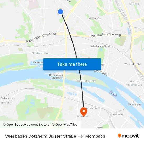 Wiesbaden-Dotzheim Juister Straße to Mombach map