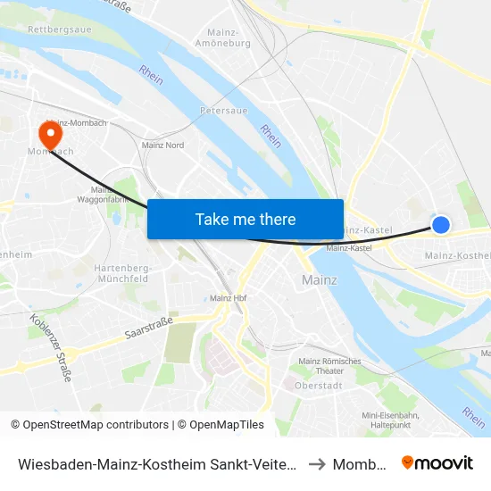 Wiesbaden-Mainz-Kostheim Sankt-Veiter-Platz to Mombach map