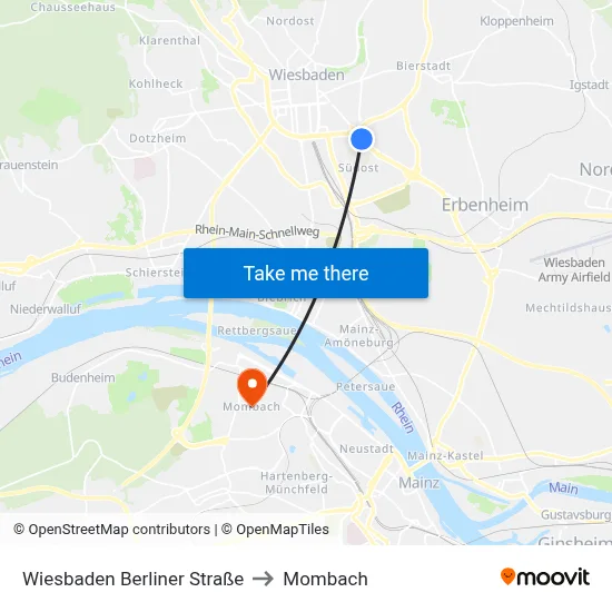 Wiesbaden Berliner Straße to Mombach map