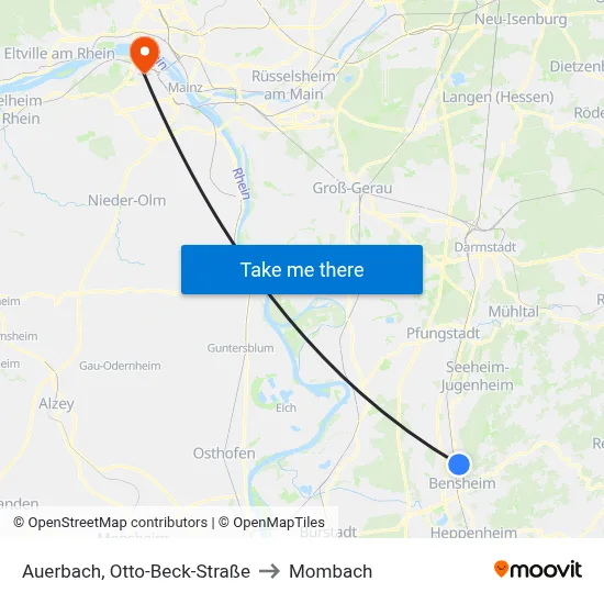 Auerbach, Otto-Beck-Straße to Mombach map