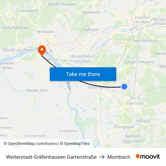 Weiterstadt-Gräfenhausen Gartenstraße to Mombach map