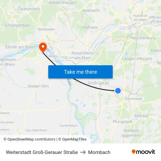 Weiterstadt Groß-Gerauer Straße to Mombach map