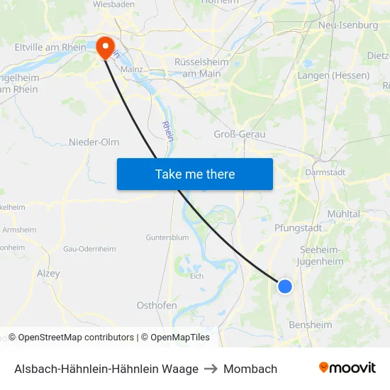 Alsbach-Hähnlein-Hähnlein Waage to Mombach map