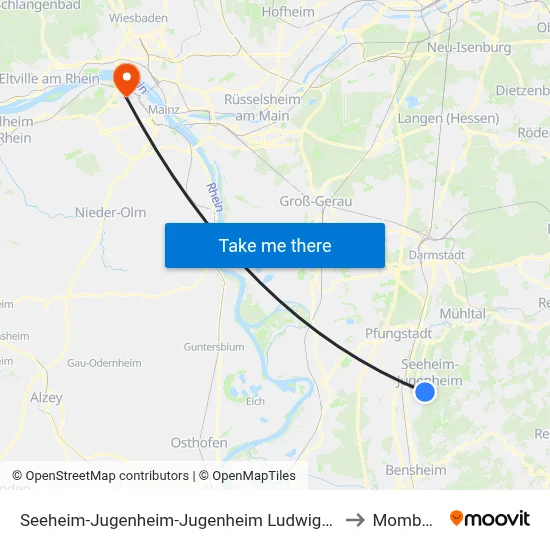 Seeheim-Jugenheim-Jugenheim Ludwigstraße to Mombach map